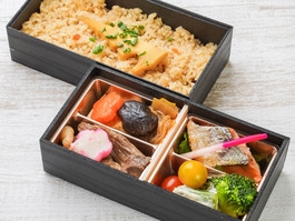 黒毛和牛すき焼きと鮭塩焼き弁当（筍の炊き込み）